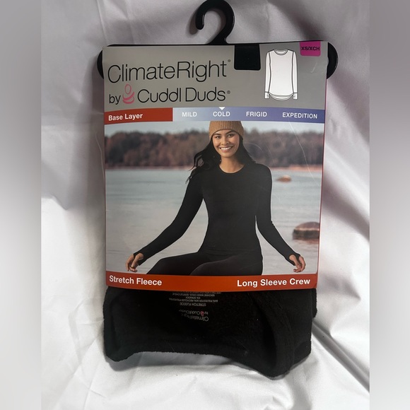 ClimateRight By CuddlDuds Womens XS Black Long Sleeve Crew Stretch Fleece NWT - Picture 1 of 7